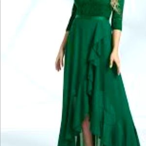 Lace Bodice Ruffle Trim Wrap Dress